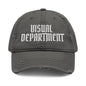 Visual Department Distressed Embroidered Dad Hat — Vintage Gothic Logo Cap