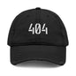 404 Distressed Embroidered Dad Hat — Vintage Gothic Logo Cap